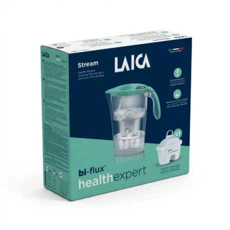 LAICA STREAM LINE Montecarlo zöld vízszűrő digitális kijelzővel + 1db healthexpert bi-flux szűrő