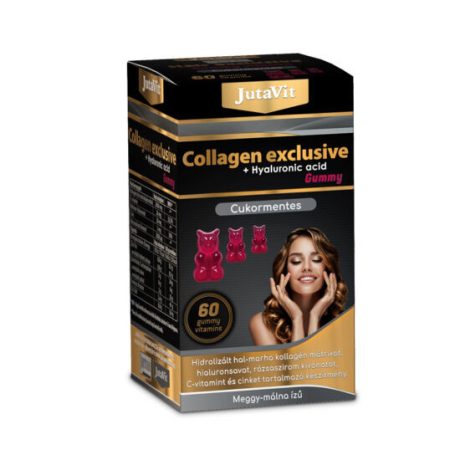 JUTAVIT COLLAGEN exclusive + HIALURONSAV cukormentes meggy-málna ízű gumivitamin 60 db