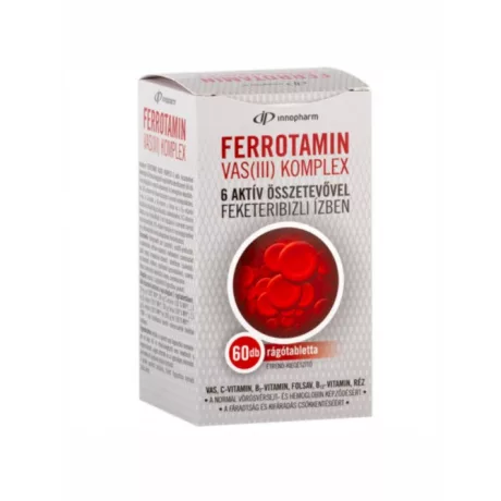 INNOPHARM FERROTAMIN (III) komplex rágótabletta 6 aktív össztevővel, feketeribizli ízben 60 db
