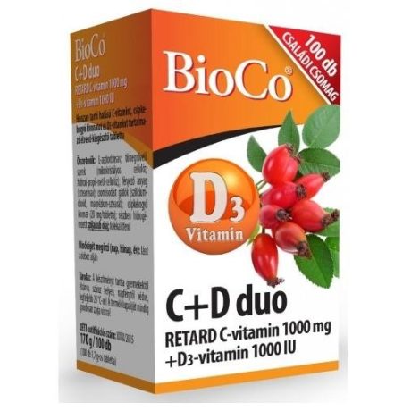 BIOCO C+D3 DUO RETARD C-VITAMIN 1000 mg + D3-VITAMIN 2000 IU tabletta 100 db