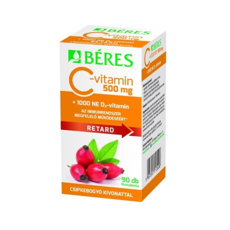 Béres C-vitamin 500 mg RETARD filmtabletta csipkebogyó kivonattal + 1000 NE D3-vitamin 90 DB