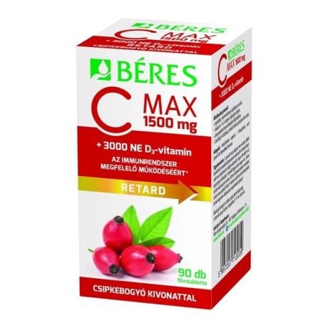 BÉRES C MAX 1500 mg RETARD filmtabletta csipkebogyó kivonattal + 3000 NE D3-vitamin 90 db