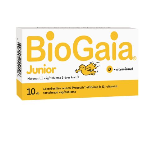 BIOGAIA JUNIOR + D3 vitamin narancs ízű rágótabletta 10 db